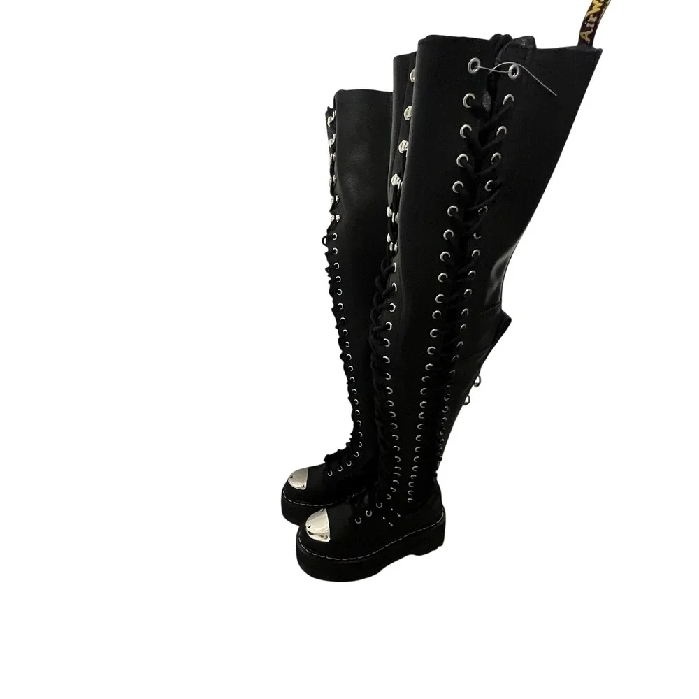 Dr. Martens 28-Eye Extreme Max Boots Women's Size 5 Black Leather Over-The-Knee